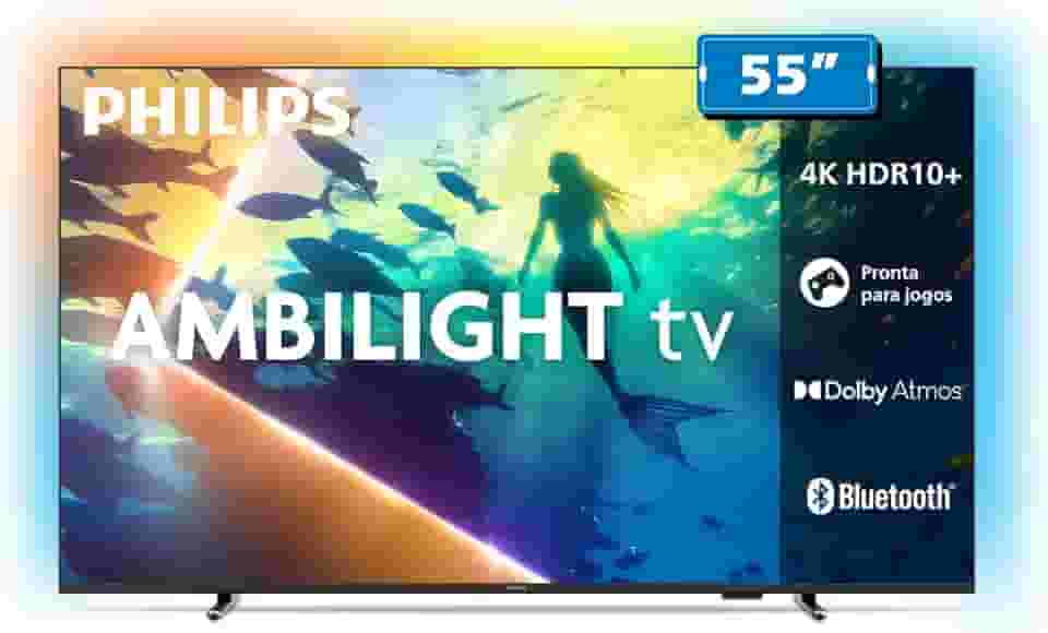 PHILIPS, Smart TV Ambilight 55" 4K, 55PUG8100/78, Comando de Voz, HDR10+/Dolby Atmos, VRR/ALLM, Bluetooth