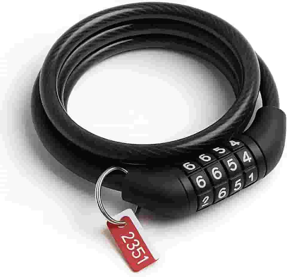 Cadeado Cabo de Segurança de 100cm para Bicicletas Bikes Motos e Pertences Valiosos Cabo de Aço Senha Numérica de 4 Dígitos Aço Reforçado De 8mm Bicicletas Portões Scooters Motos