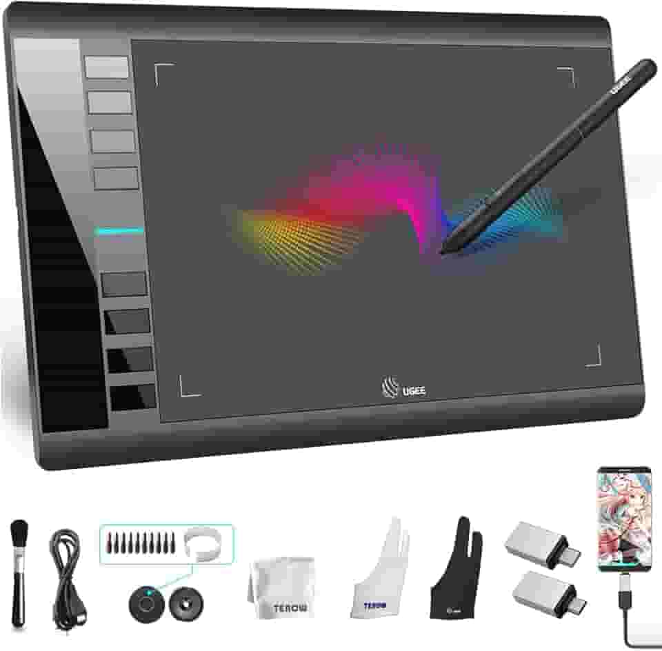 Tablet de desenho gráfico UGEE M708 V2, para Android e Windows, 25 x 15 cm, ultrafino, grande, para desenho gráfico, bloco de arte com 8 teclas de atalho, caneta sem bateria com 8.192 níveis para
