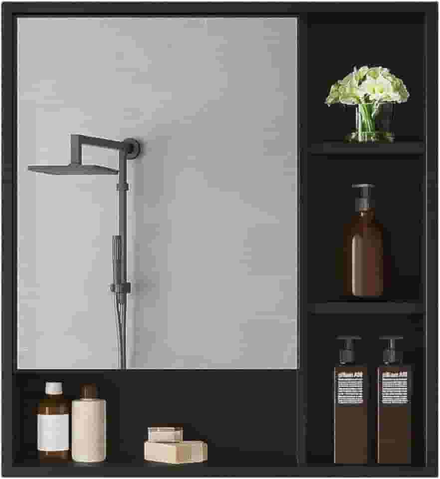 Armário Banheiro De Parede 1 Porta Com Espelho Selene Casa JD (Preto)