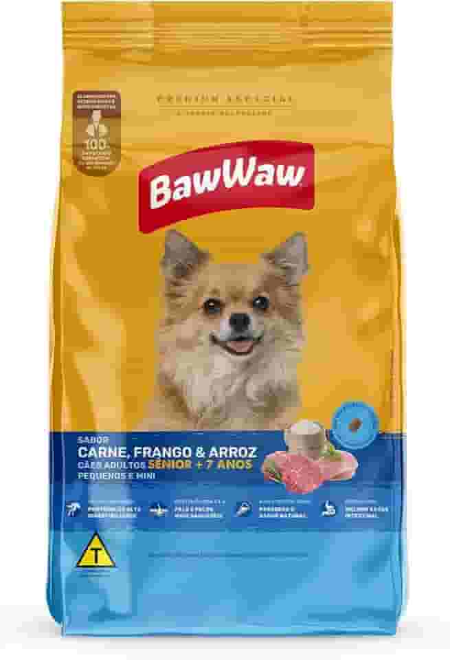 Ração Baw Waw para cães adultos Sênior pequenos e minis sabor Carne, Frango e Arroz - 10.1kg