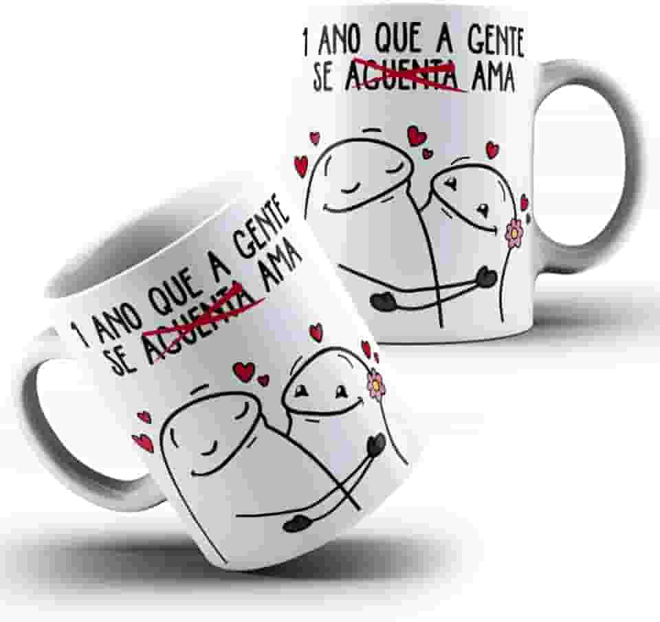 Caneca Xícara de Porcelana Cerâmica Personalizada Com Estampa Presente Dia Dos Namorados Divertida 1 ano de Namoro md6