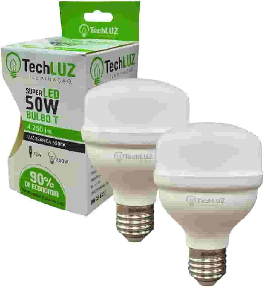 Kit 2 Lâmpadas Led 50w Super Bulbo Alta Potência Bivolt Branco Frio- Techluz