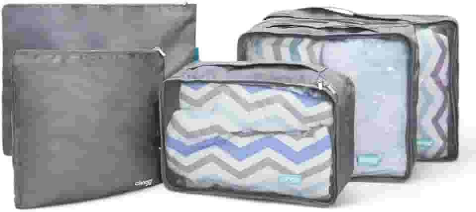 Kit 5 Organizadores de Mala de Viagem Clingo® (Packing Cubes) - Prático e Resistente - Otimiza Espaço e Separa Roupas - Cor Cinza