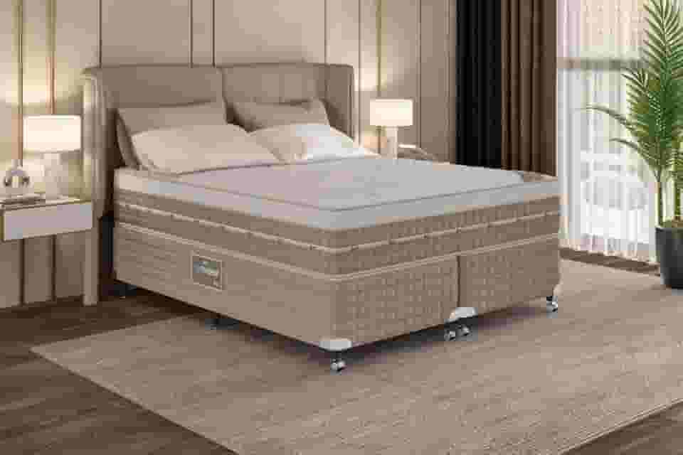 Cama Box + Colchão Castor Queen Premium One Face Tecnopedic 158x198x57cm