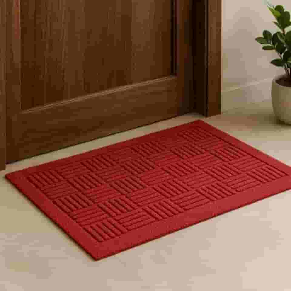 Tapete Capacho Antiderrapante para Porta de Entrada - Tapete de Porta Externa e Interna - Capacho Emborrachado Pesado, Retém Sujeira, para Casa, Apartamento e Escritório - Edmix (Vermelho)