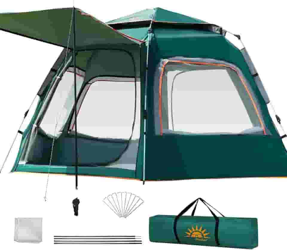 Barraca De Camping Automática Rápida Acomoda 6-8 Pessoas Com Varanda, 280x280x160cm