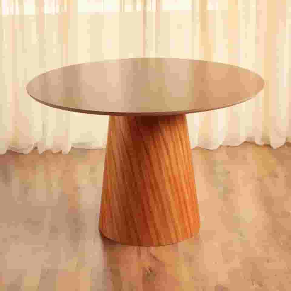 Mesa de Jantar Redonda Base Cone e Tampo Amadeirado Para Refeições - Lyon (108 CM)