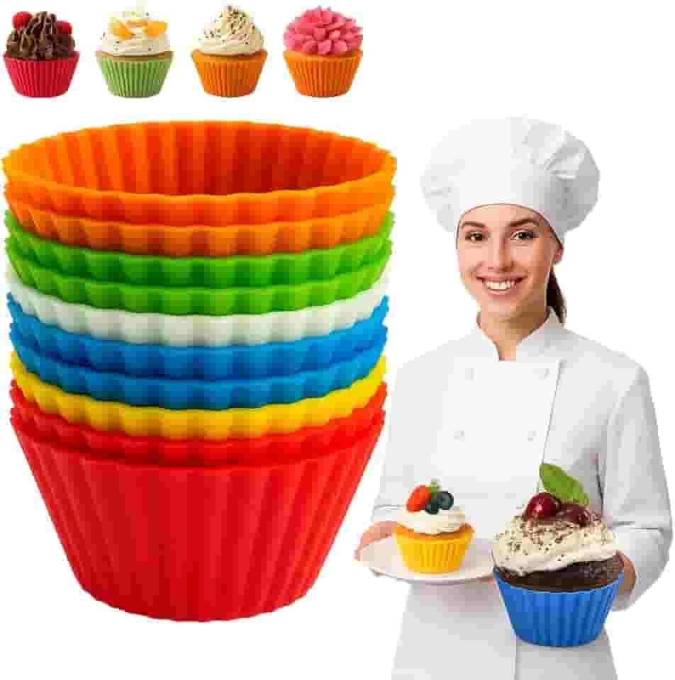 Kit 12 forminhas Coloridas de Silicone Cupcake Mufins Bolo Empadas Pão de Queijo Resistente Forneável compativel com Air Frier Microondas lava louça e freezer Antiaderente Qualidade Premium