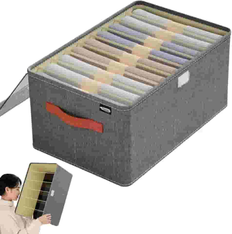 Kit C/6 Organizadores de Roupas com Tampa Transparente e 9 Divisórias | Dobrável, Reforçado, Tecido Oxford, Alça Frontal | Ideal P/Guarda-Roupas, Closet, Cômoda | Marca Bigzu®