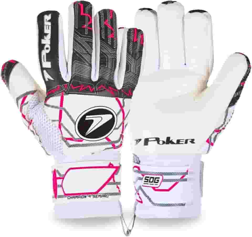 Luva De Goleiro Poker Champion 9 Semi Profissional Multiterreno Flat Macia Confortável Grip Látex Reforçada Punho Ajustável Elástico