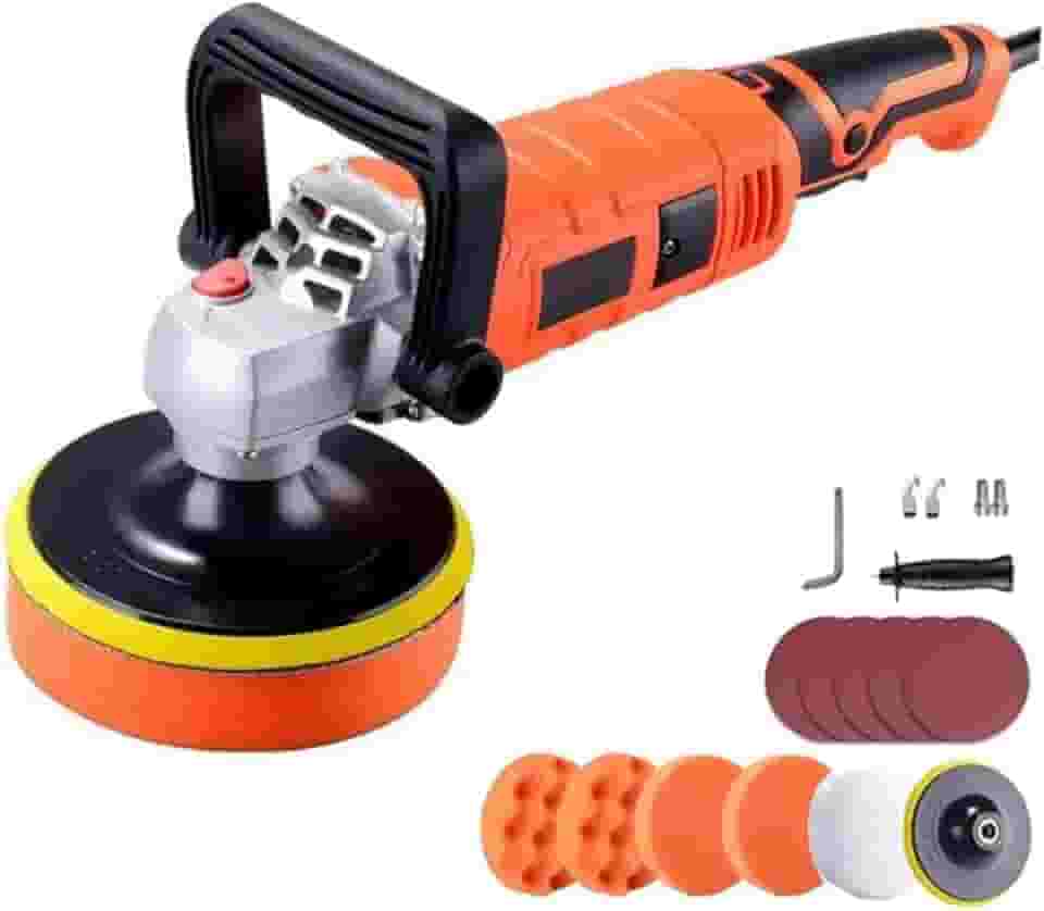 Politriz Profissional 1580W - 7 Velocidades Ajustáveis (500-3600 RPM) para Polir, Encerar e Remover Arranhões em Carros, Motos, Mármore e Madeira - Kit Completo com Acessórios (Laranja, 220V)
