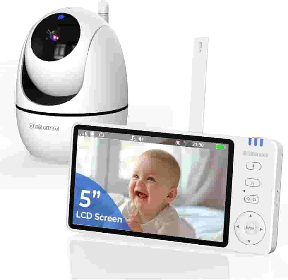 Baba Eletronica sem internet, 5" Monitor de Bebe, 360°, 2 Way Audio, Visão Nocturna, bateria de 10 horas, 4 Zoom, Economia de energia VOX, Canção de Ninar, Ideal para Pais Novos,110/220v