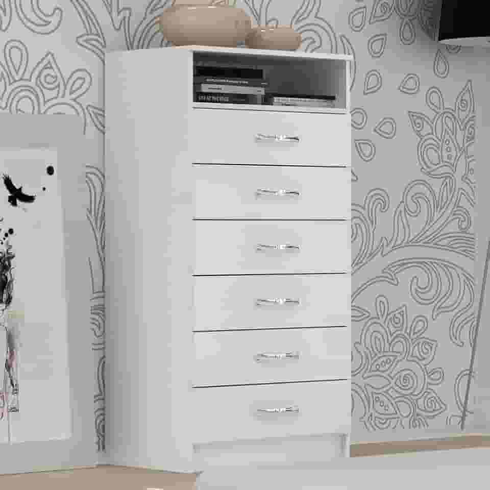 Cômoda Atlas Com 6 Gavetas Para TV Branco Evidência - UN