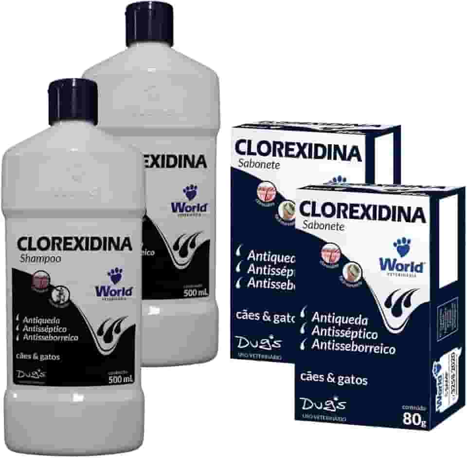 Kit 2 Shampoo Dermatite Canina + 2 Sabonete Antisséptico Higiene Cães Tratamento Pele Sensível