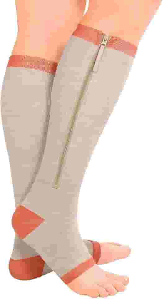 Par Meia De Compressão Com Zíper Unissex 3/4 Ponteira Aberta para Tratamento Pernas Inchadas Alivio de Dores Trombose Varizes e Pós-Cirurgia