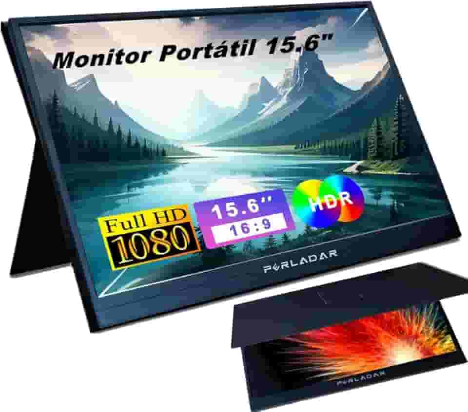Monitor Portátil 15.6 polegadas FHD 1080 P USB C HDMI Gaming Ultra-Slim IPS Display w/Smart Cover & Speakers Monitor de Viagem Externo para Laptop PC Phone PS5 Xbox
