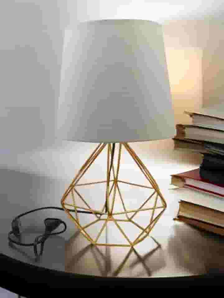 Abajur Luminária Mesa Base Diamante Aramado Cúpula Tecido Escritório Quarto Aramado Rose Com Cúpula Branca (DOURADO/BRANCO)