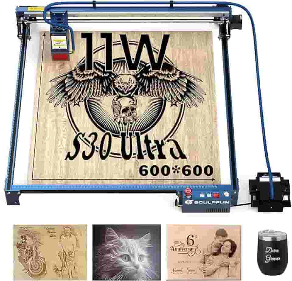 SCULPFUN S30 Ultra 11W Máquina de Gravação a Laser CNC Cortador a Laser com Área de Gravação Grande de 600 x 600 mm Assistência Automática de Ar Gravação de Alta Precisão de 0,005 mm