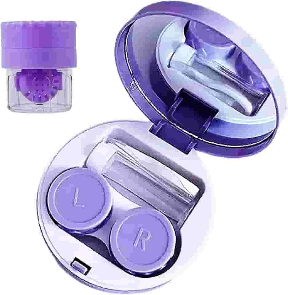 YKuzLx Estojo Para Lentes De Contato Com Limpador E Lavador, Ferramenta Removedora Pinças Espelho Contato, Frasco Solução Viagem (Roxo)