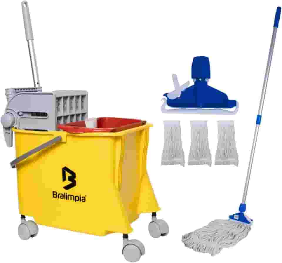 Conjunto Balde Doblo 20flex Mais 3 Esfregão C/Cabo 1,40cm