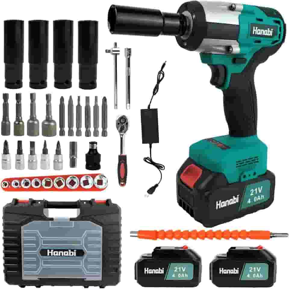 Hanabi Chave de Impacto 21V Sem Fio Parafusadeira Profissional 500N.M 3200 RPM com 2 Baterias 4.0Ah 13mm - Motor Brushless