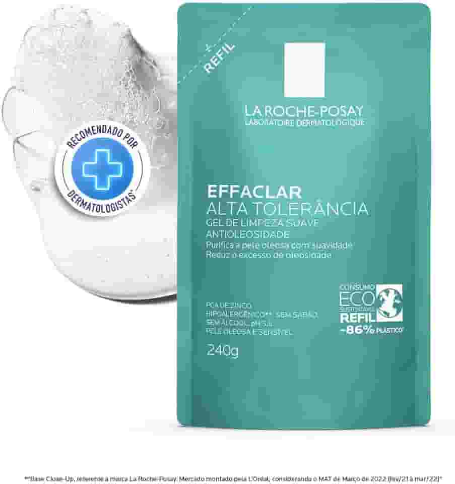 La Roche-posay Effaclar Gel Alta Tolerância. Limpeza Facial. Limpa a Pele Suavemente Reduzindo a Oleosidade e Eliminando o Brilho. Pele Oleosa e Sensível. Caprylyl Glycol, Glicerina, PCA de Zinco.