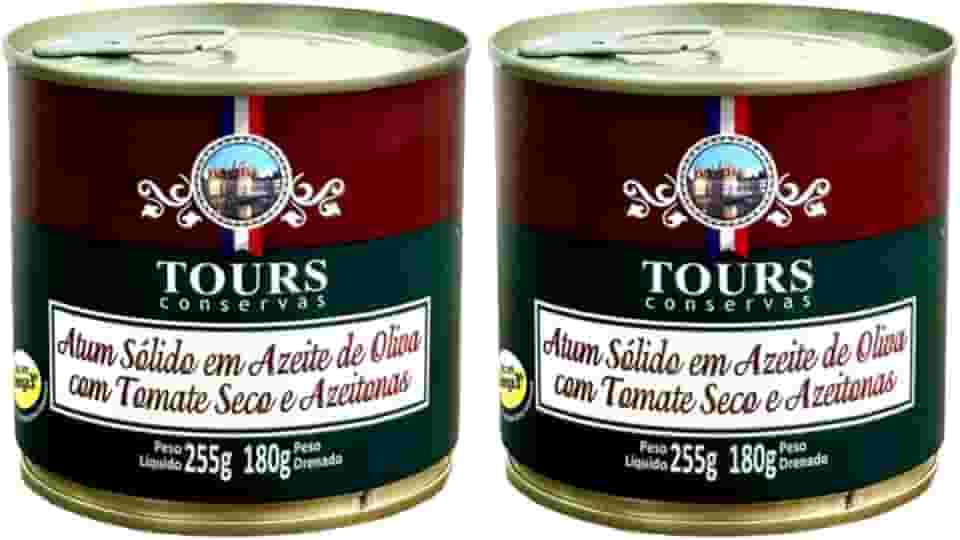 Atum Sólido Tours em Lata - Azeite de Oliva com Tomate Seco e Azeitonas - 2 Unidades de 255g Cada