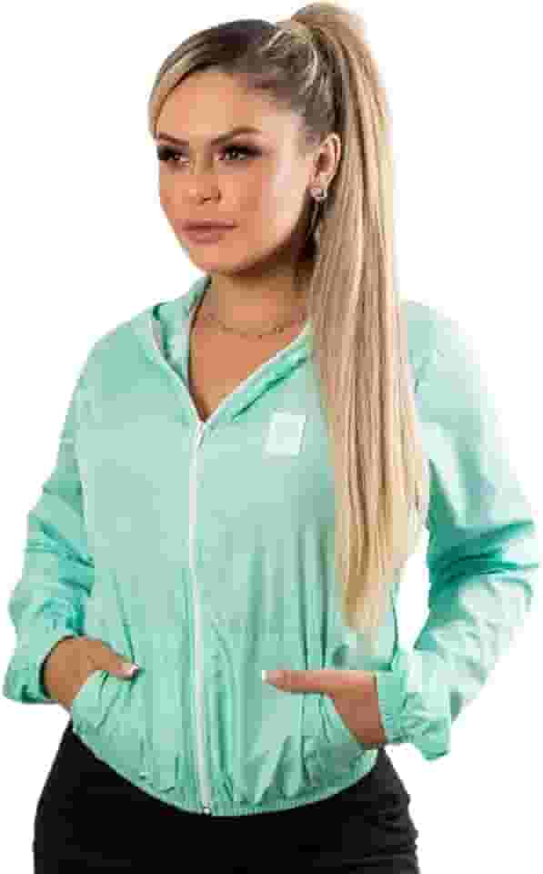 Corta Vento Feminino Adulto Jaqueta Sem Forro Com Zíper