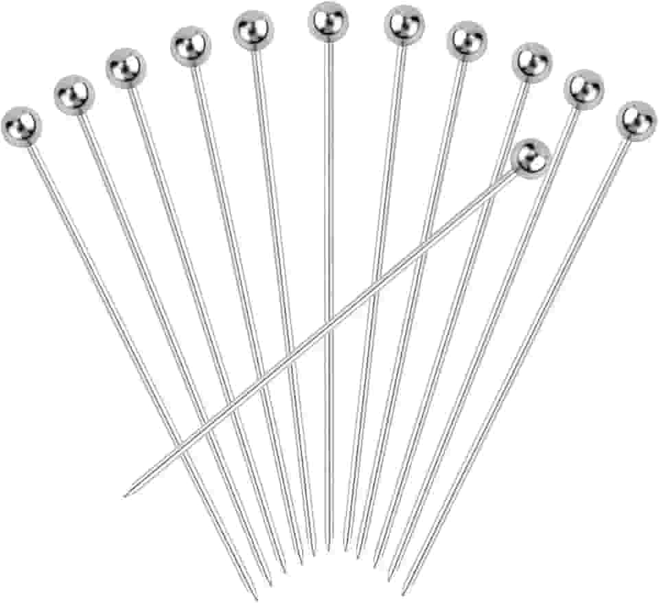 12 peças de palitos de coquetel de aço inoxidável espetos de coquetel de metal palitos de azeitonas para martini, palitos de dente reutilizáveis para coquetéis, palitos de frutas, espetos de bebida