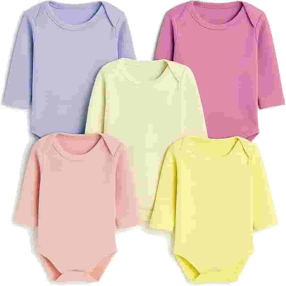 Body Bebê Kit 5 Peças Manga Longa Liso Feminino