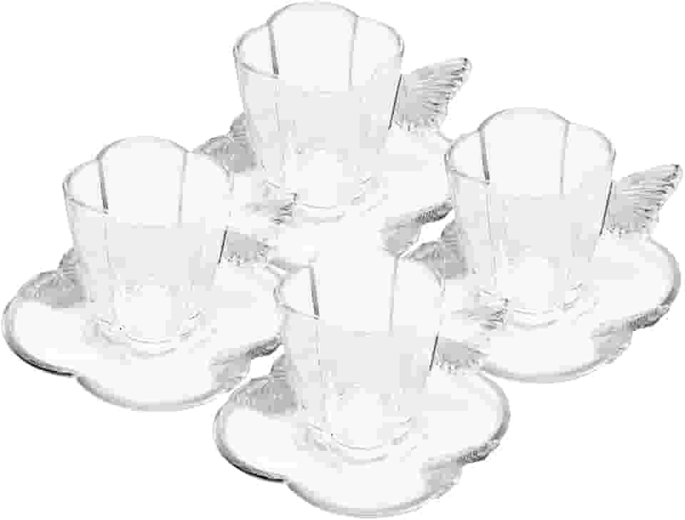 WOLFF - Conjunto 4 Xícaras de Chá de Vidro com Pires Butterfly 180ml