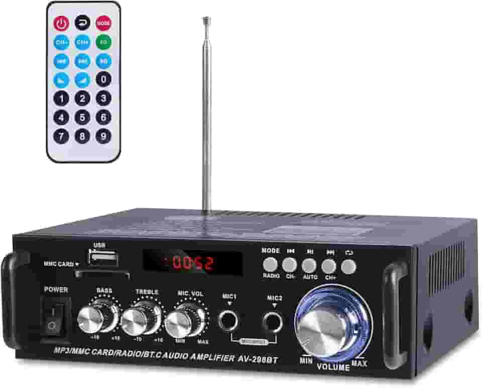 amplificador de som, Mini Amplificador Digital 5.0 para 2 * 300W, Suporte para Cartão TF, Interface AUX, Disco U e Reprodução de MP3, Suporte para Ligação Bluetooth 110-220 V Plug Universal