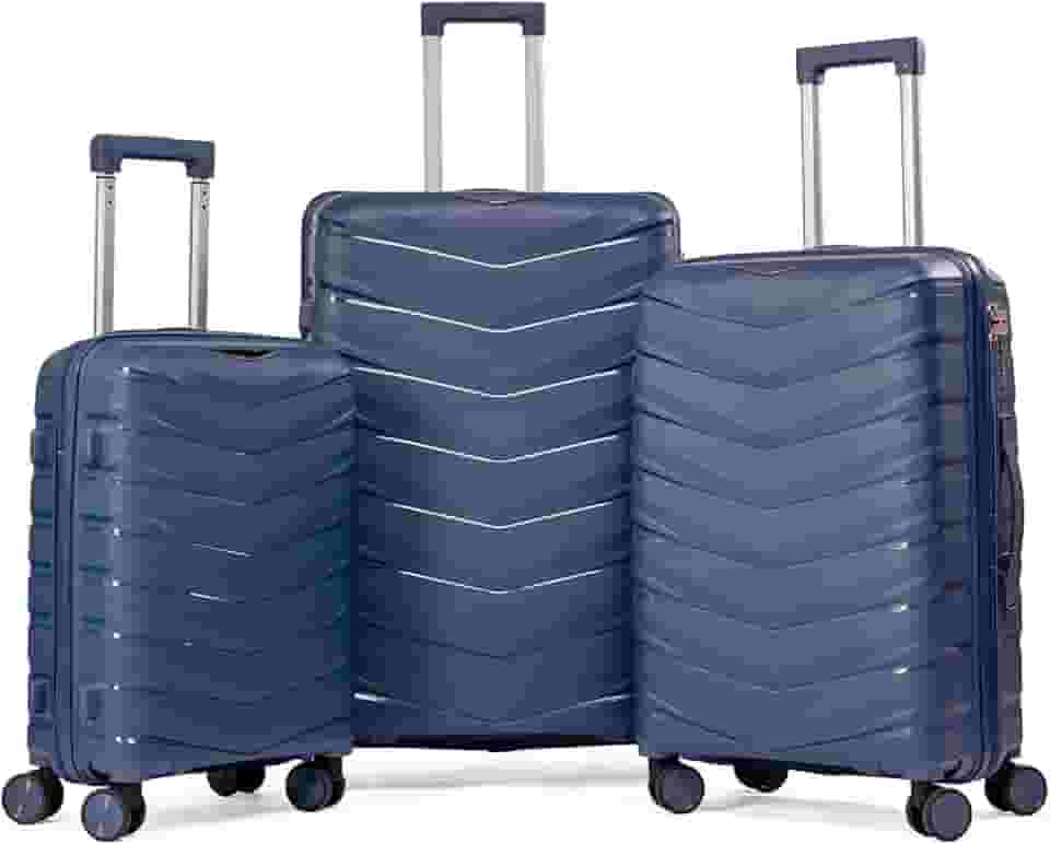 Kit De Malas Para Viagem PMG Polipropileno De Bordo 10Kg Anac Pequena, Média 23Kg E Grande 32Kg Para Despachar Rígida Dura 8 Rodas 360 Resistente (AZUL, 3-Peças (P/M/G))