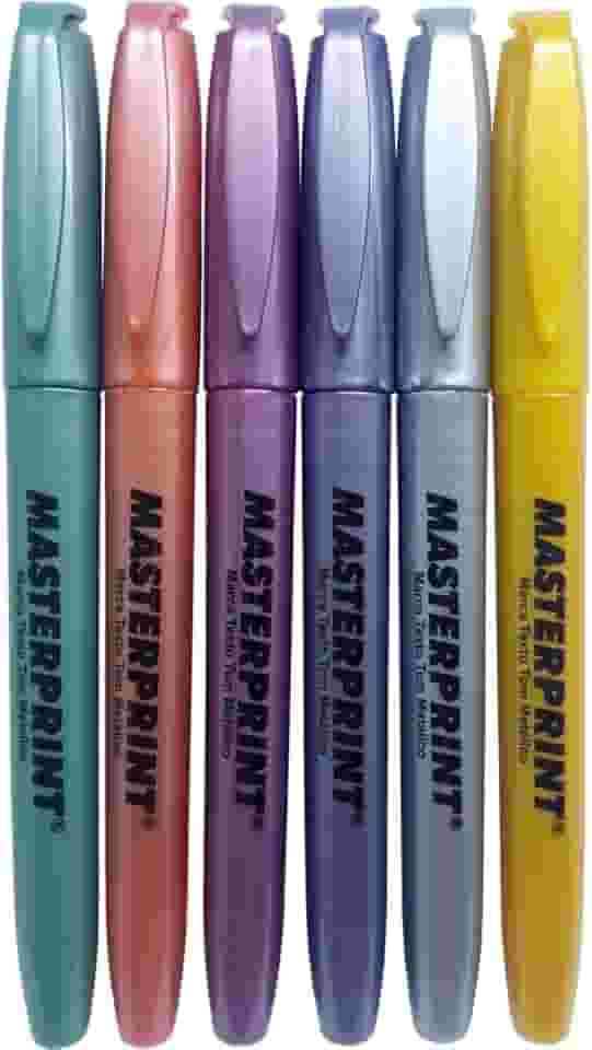 Caneta Marca Texto, Masterprint, MP 612, Metálico e Glitter, 6 cores
