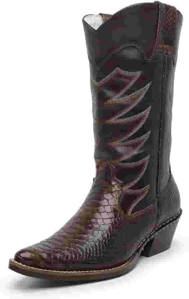 Bota Texana Country Masculina Cano Longo Bico Fino Couro JNA SHOES Anaconda