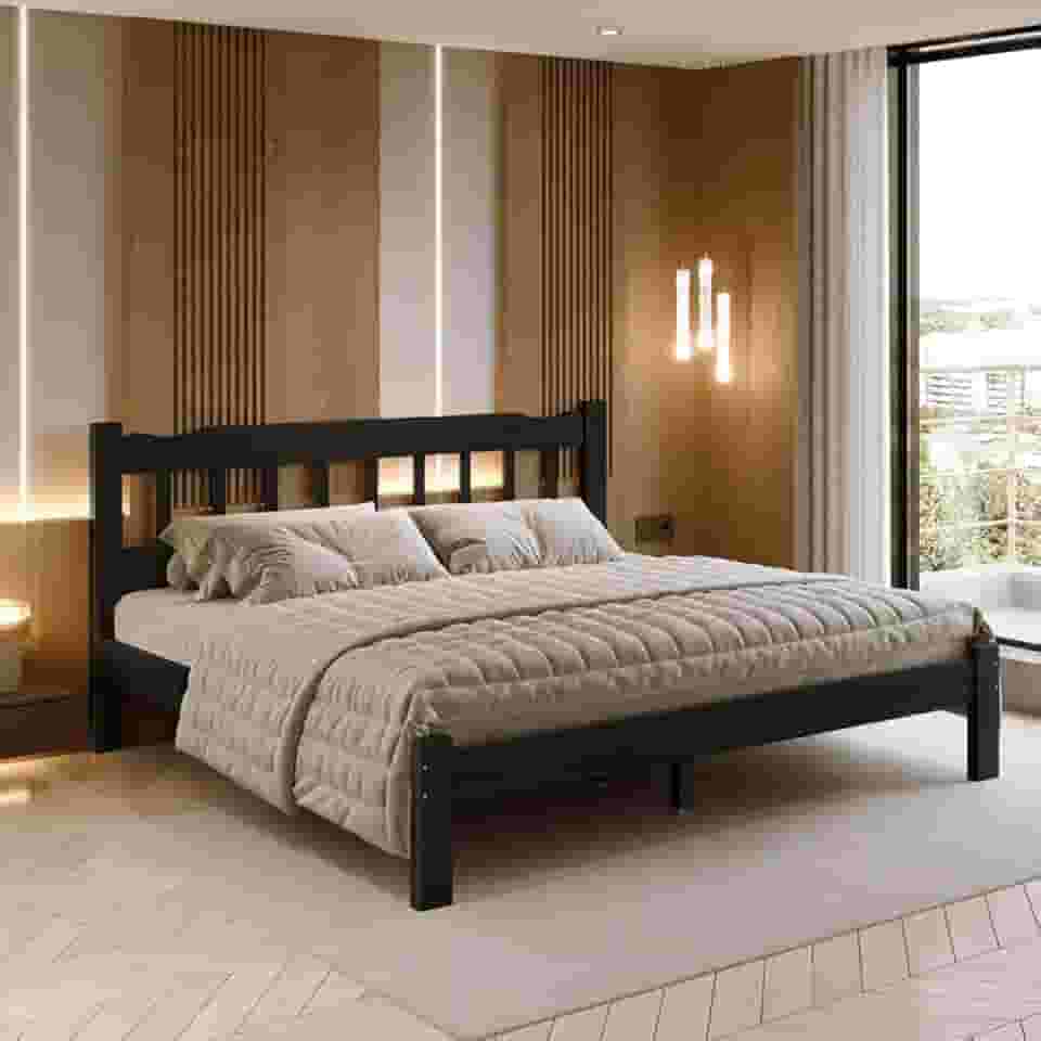 Cama King Size Madeira Perola Reforçada Preto Nemargi