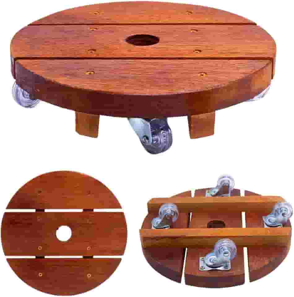 Varana Suporte Redondo para Vaso de Planta em Madeira Cedrinho com Rodinhas de Cristal 20 Cm