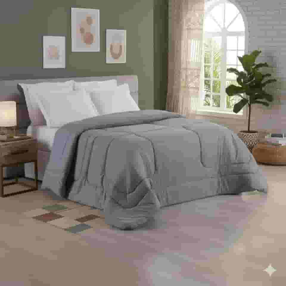 Edredom Dupla Face Liso Micropercal 400 Fios - Super Macio - Alta Durabilidade (Cinza, Solteiro)
