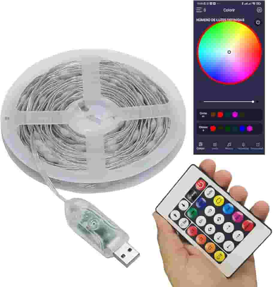 Fita Led Aplicativo Celular Telefone App Cores RGB 10 Metros IP68 Decoraçao Arvore Natal Gesso Festa Sanca Escada Mesa Iluminaçao Fachada Loja Estante