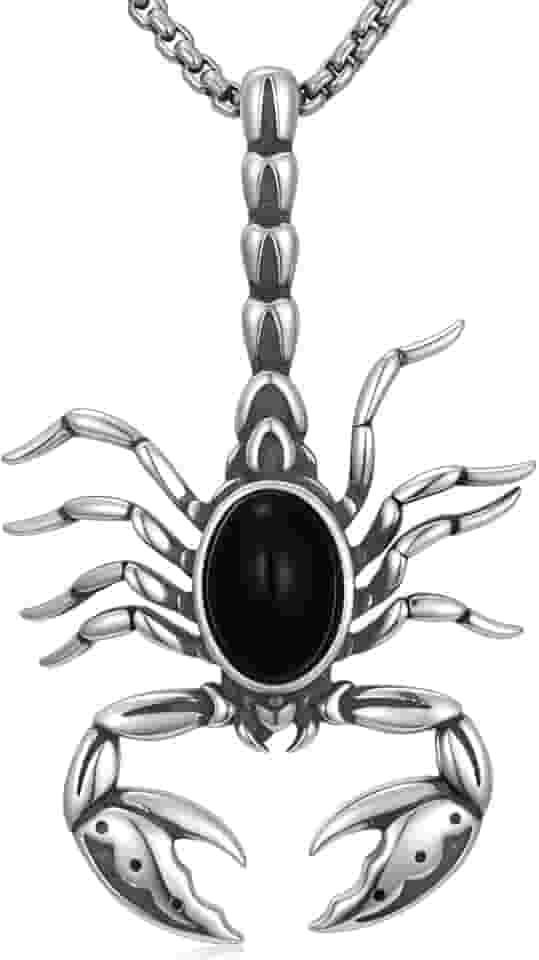 Colar escorpião prata esterlina 925 obsidiana escorpião pingente joias góticas presentes para homens e mulheres, com corrente de aço inoxidável 55 cm + 5 cm