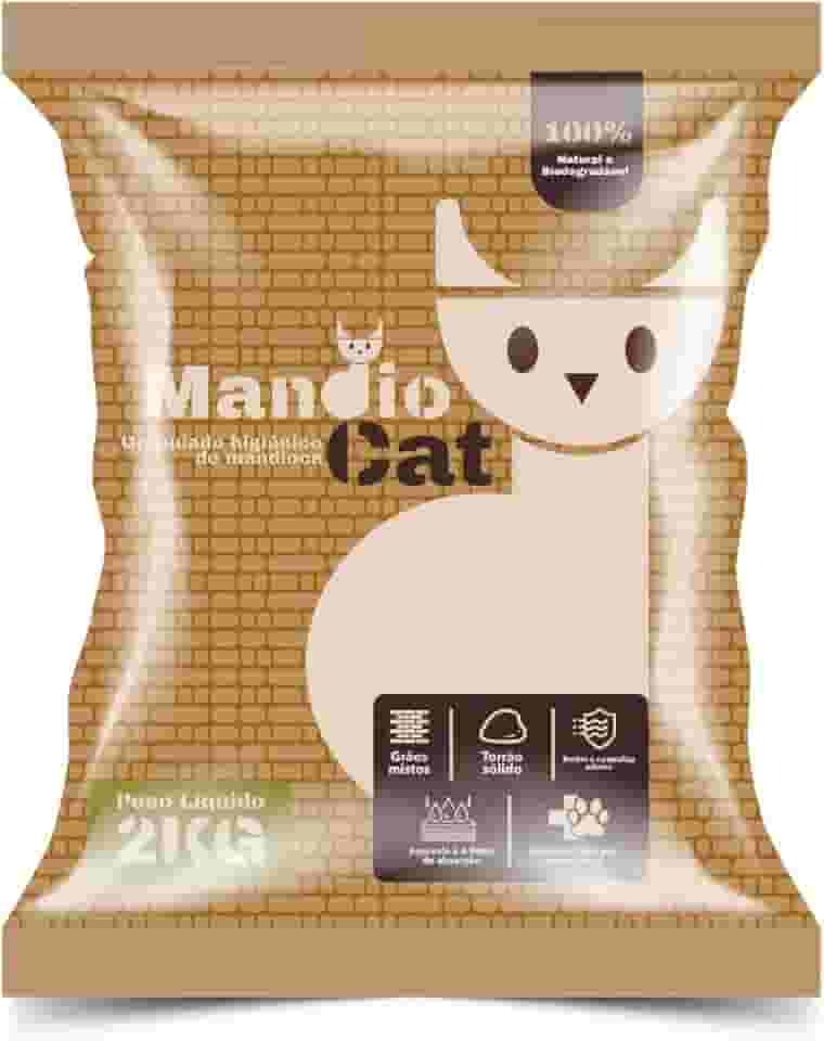 Areia Higiênica Biodegradavel Mandioca para Gatos Mndiocat 2kg Extra Fina
