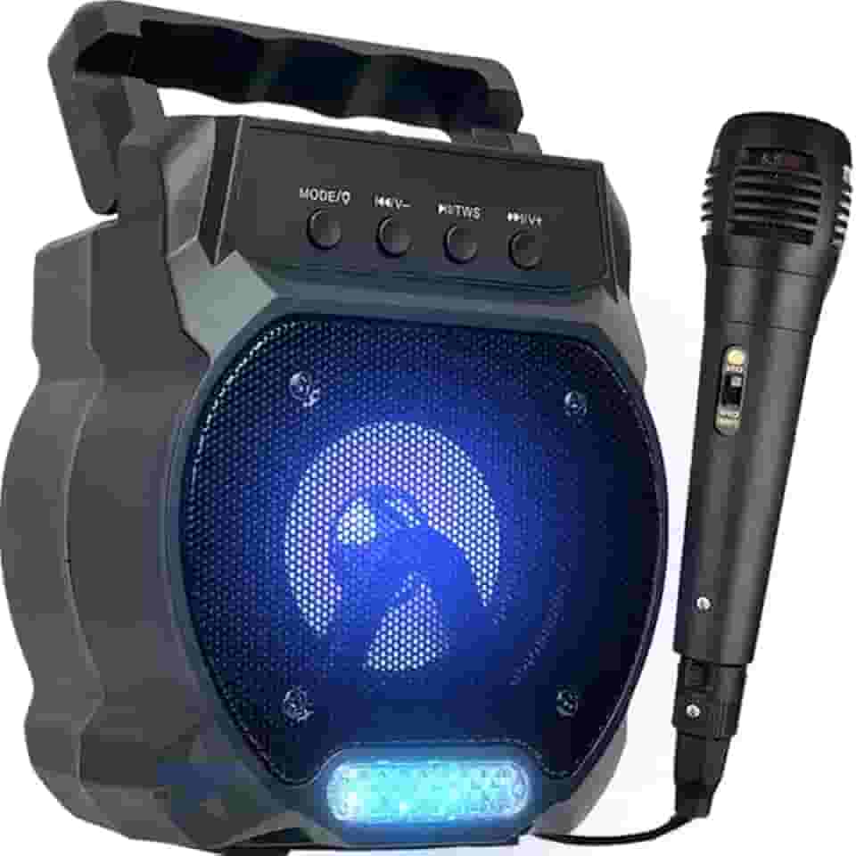 Caixa De Som Com Microfone Caixinha Bluetooth Karaokê Pendrive