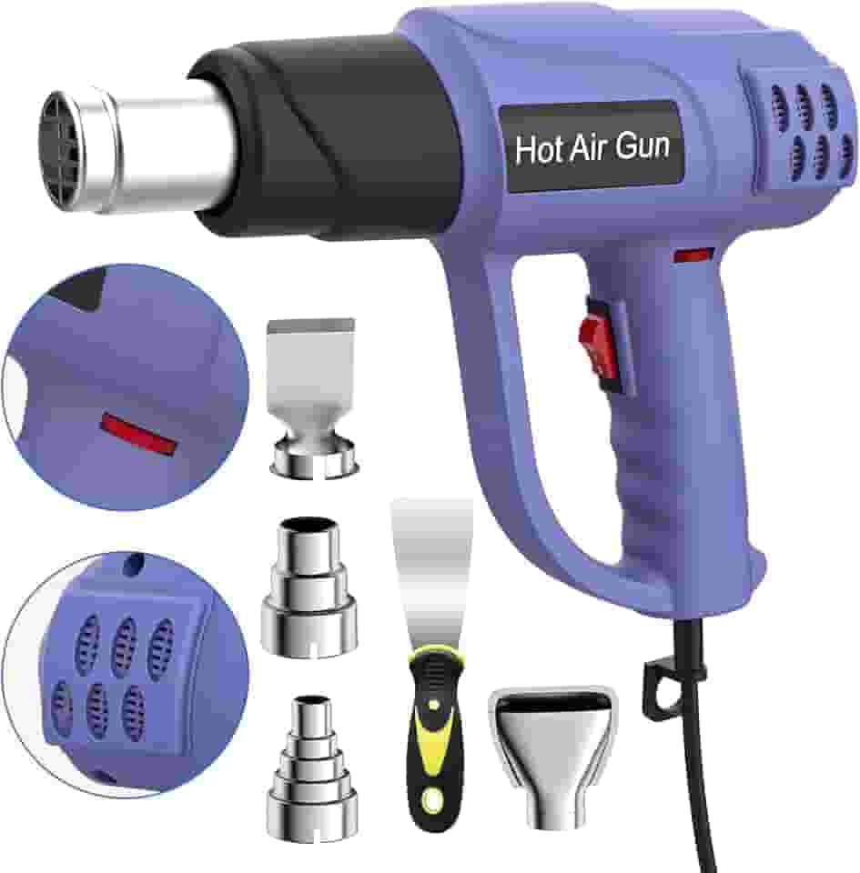 Soprador Térmico Profissional 2000W 110V, Pistola de Ar Quente com Controle de Temperatura 60°C~600°C, 2 Velocidades, Proteção Contra Sobrecarga e 5 Bicos para Envelopamento, Artesanato e Eletrônicos