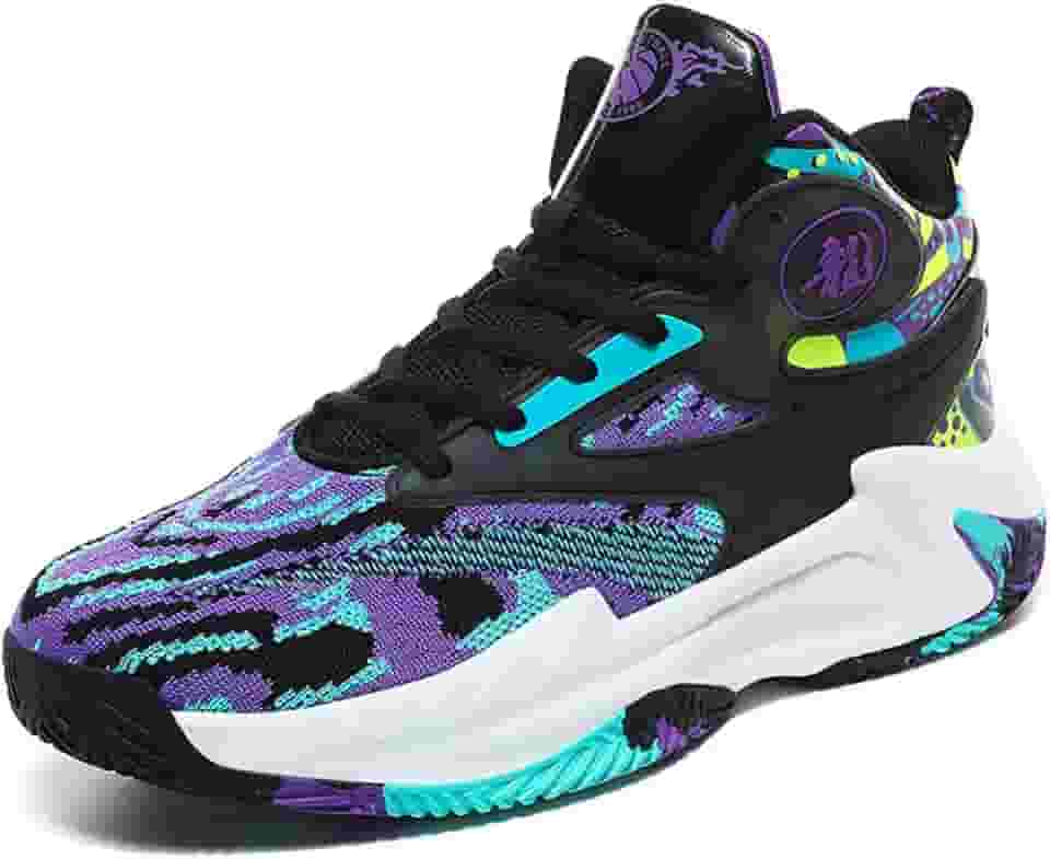 Tênis de basquete unissex Wellrun de cano alto, leve, para corrida e corrida, Black Purple, 11 Women/9.5 Men