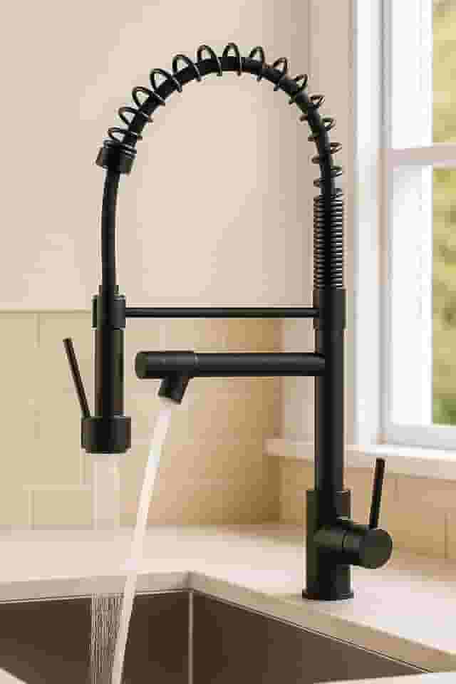 Torneira Gourmet Cozinha Monocomando, Torneira de Cozinha Bancada Com Spray Extensor, Volante Em Alavanca, Fácil Encaixe (Preto)