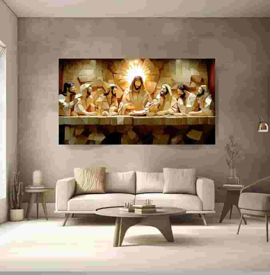 Quadro Santa Ceia Abstato 100x70 Tela Canvas Decorativo Sala Abstrato Diversos Cor Da Armação Tecido Sobre Tela