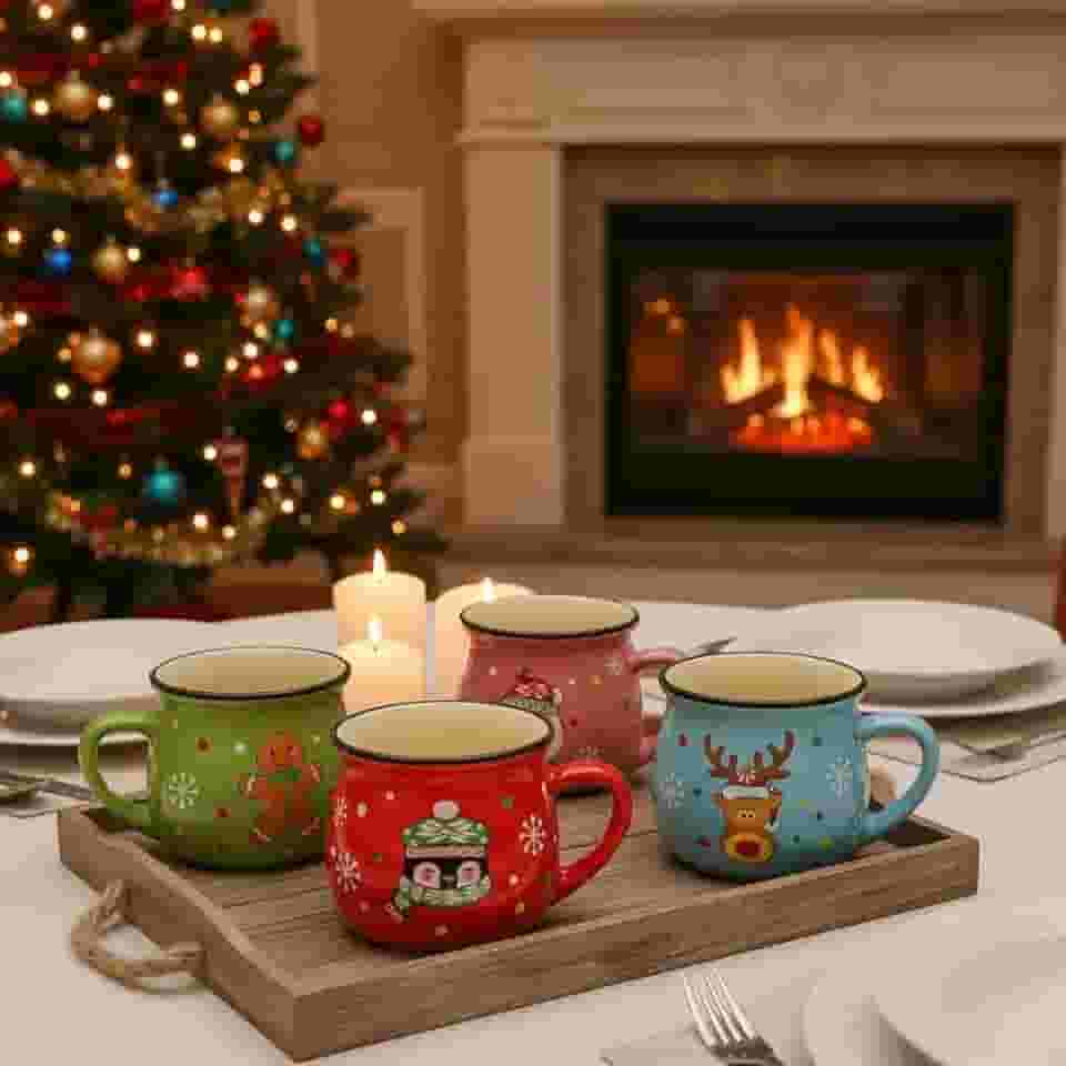 Conjunto de canecas de Natal 145 g Papai Noel Ursinho Rena Pinguim Caneca de Café Vermelha Verde Natal Cerâmica Canecas de Café para Casa Escola Escritório Mesa Centro de Mesa Presente de Ano Novo