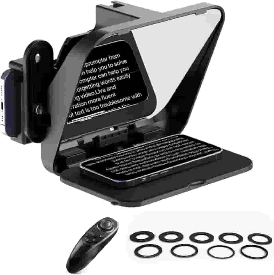Ulanzi RT02 Teleprompter com Controle Remoto e Aplicativo, Portátil, Sem Necessidade de Montagem, Compatível com Câmera iPad Android iPad Mini 5/6 Smartphone Câmera com Anel Adaptador de Lente.