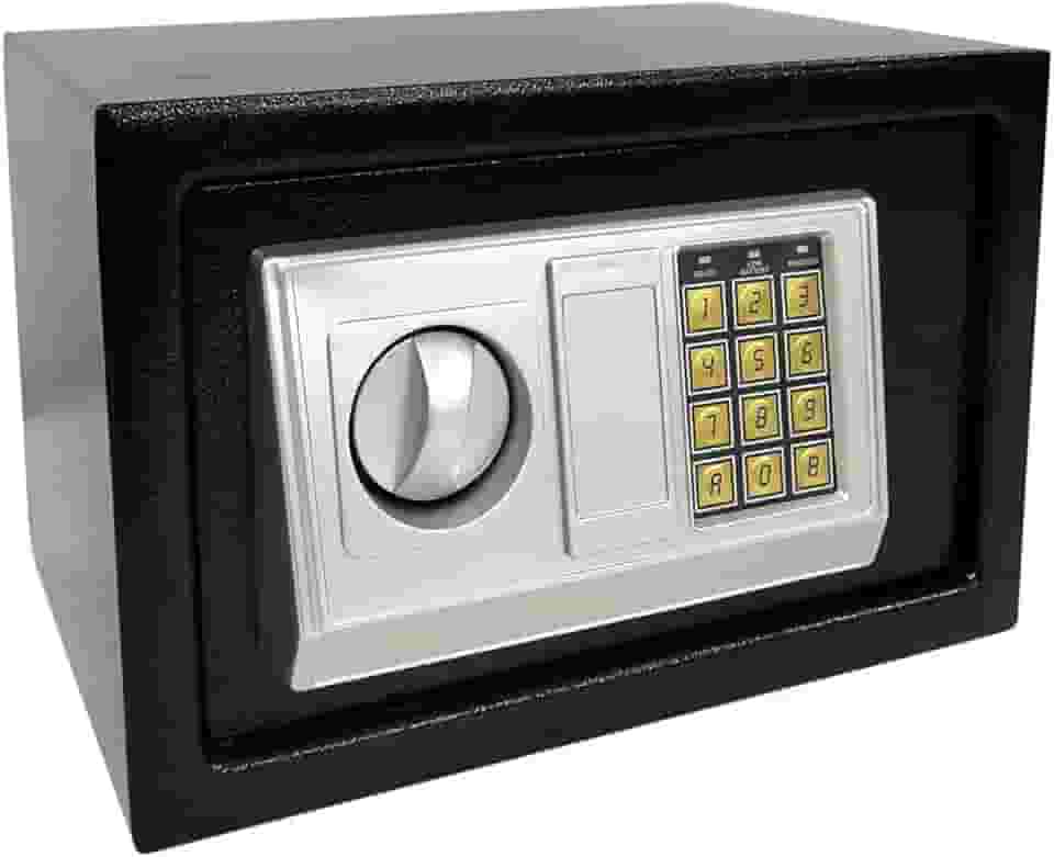 Cofre Eletrônico Digital em Aço Com Teclado e Chave Reserva (PRETO, MEDIO 31X20X20 CM)